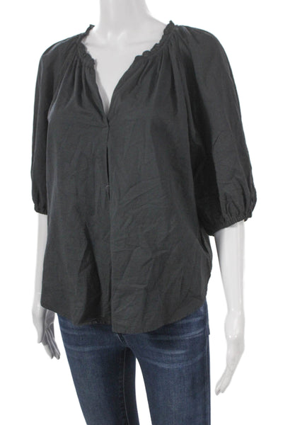 Xirena Womens Black Cotton V-Neck 3/4 Sleeve Basic Blouse Size S