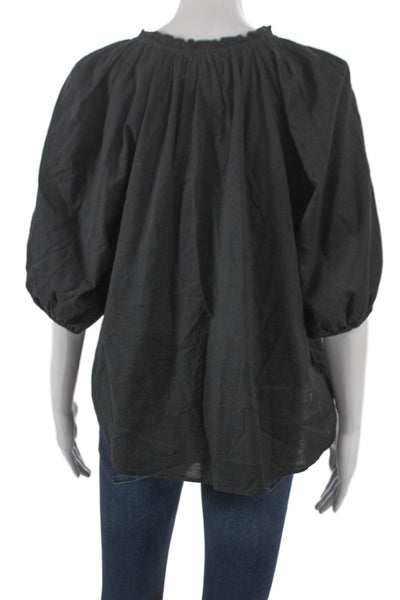 Xirena Womens Black Cotton V-Neck 3/4 Sleeve Basic Blouse Size S