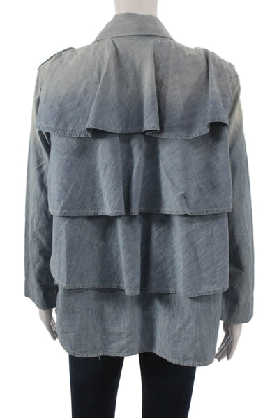Amo Women Military Jacket Blue Cotton Long Sleeve Collared Button Size M
