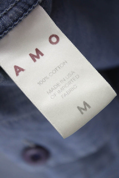 Amo Women Military Jacket Blue Cotton Long Sleeve Collared Button Size M