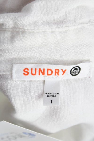Sundry Womens Tunic Button-Up Collared Long Sleeve Cotton White Size 1