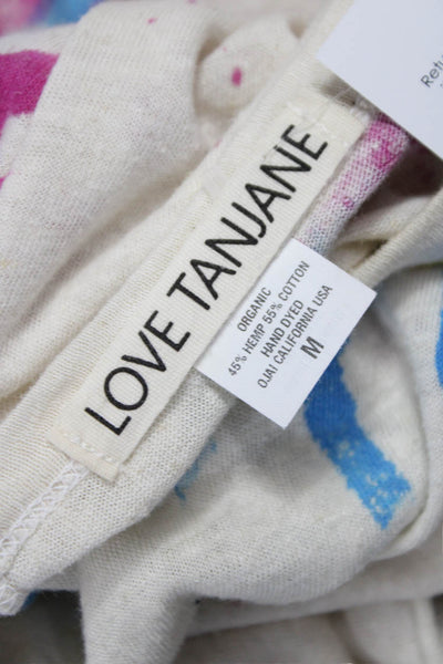 Love Tanjane Women Tunic 3/4 Sleeve Hemp Beige Graphic Crew Neck Size M
