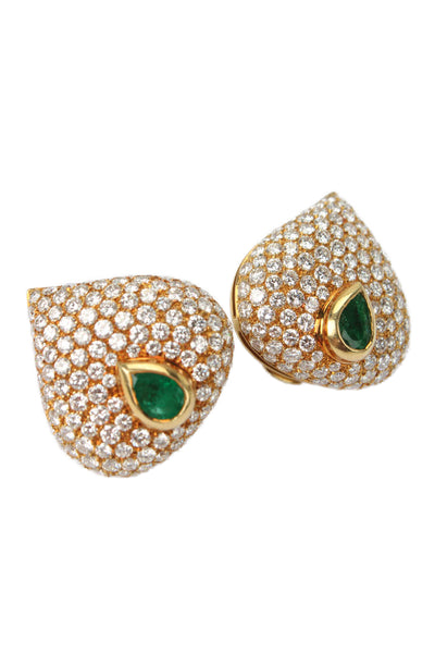 Bvlgari Bulgari Womens 18K Y Gold Emerald + Pave Diamond Teardrop Earrings 19.8g
