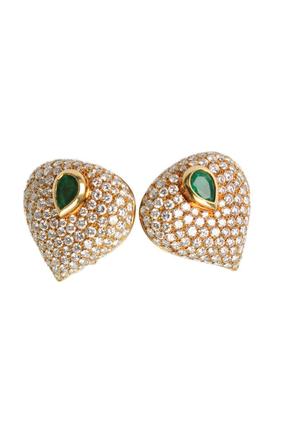Bvlgari Bulgari Womens 18K Y Gold Emerald + Pave Diamond Teardrop Earrings 19.8g