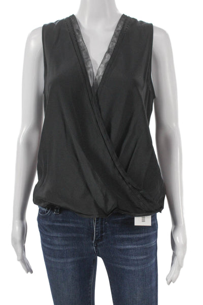 Ramy Brook Women Silk V-Neck Sleeveless Basic Blouse Black Size S