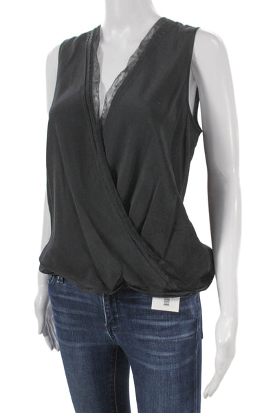 Ramy Brook Women Silk V-Neck Sleeveless Basic Blouse Black Size S