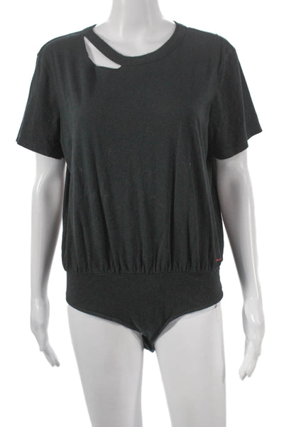 Philanthropy Women One Piece Cotton Short Sleeve Round Neck Gray Solid Size M