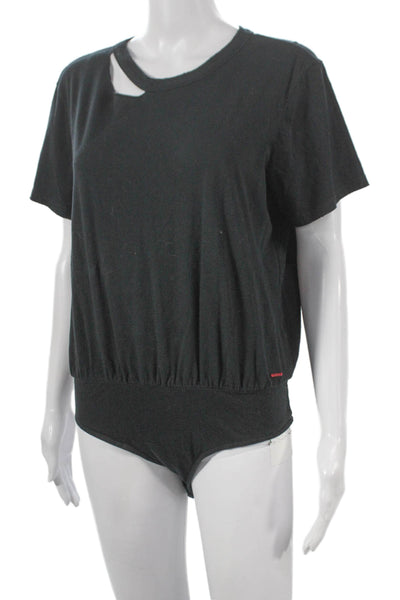 Philanthropy Women One Piece Cotton Short Sleeve Round Neck Gray Solid Size M