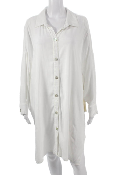 Electric & Rose Womens Rayon Shirt Dress White Long Sleeve Size XS