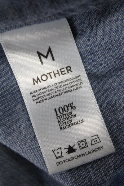 Mother Women Shirt Dress Blue Cotton Collared Sleeveless Button Short Size M