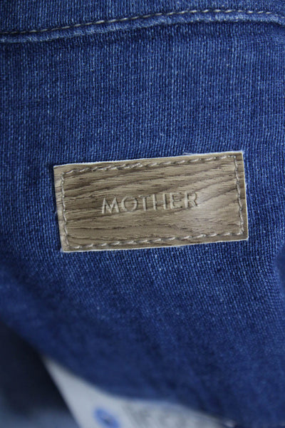 Mother Women Shirt Dress Blue Cotton Collared Sleeveless Button Short Size M
