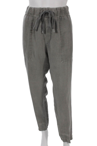 Enza Costa Women Gray Linen Jogger Pants Drawstring Solid Size 2