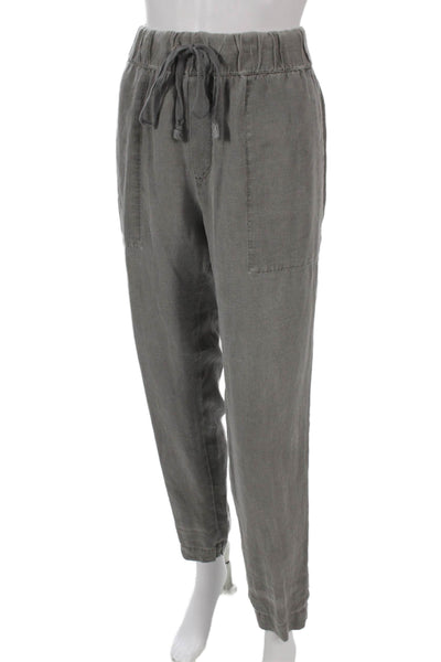 Enza Costa Women Gray Linen Jogger Pants Drawstring Solid Size 2