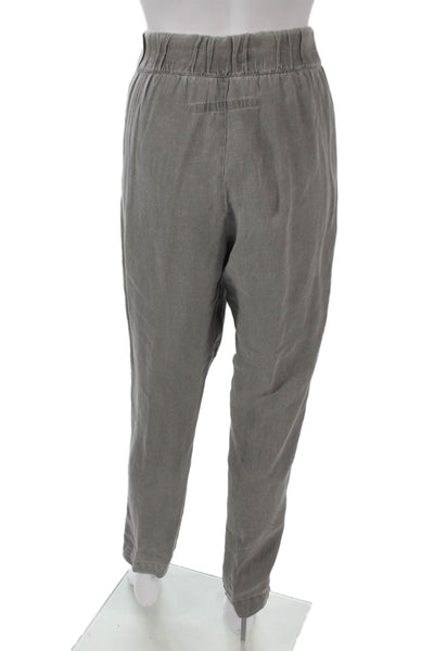 Enza Costa Women Gray Linen Jogger Pants Drawstring Solid Size 2