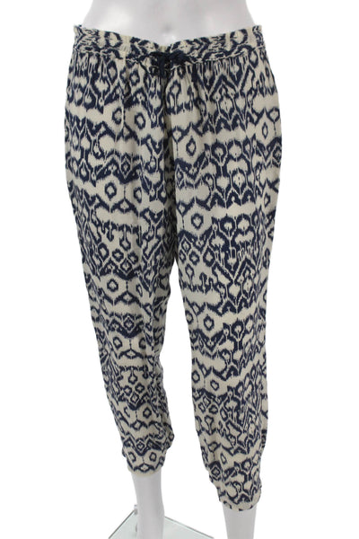Brochu Walker Womens Silk Geometric Jogger Pants Beige Drawstring Size M