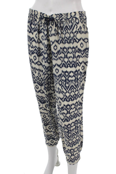 Brochu Walker Womens Silk Geometric Jogger Pants Beige Drawstring Size M