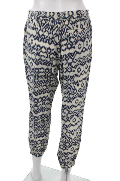 Brochu Walker Womens Silk Geometric Jogger Pants Beige Drawstring Size M
