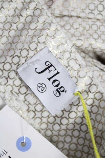 Flog Womens Gold Geometric Cotton Dress Pants Button Size 25