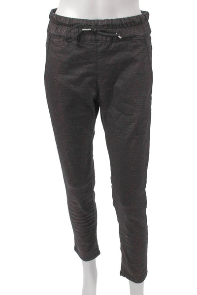 Flog Womens Jogger Pants Black Cotton Geometric Drawstring Size 25