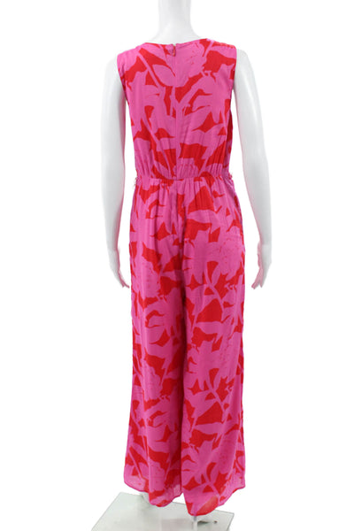 Vineyard Vines Women Pink Floral Cotton V-Neck Sleeveless Jumpsuit Tie Size 2
