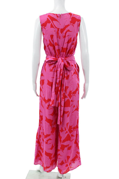 Vineyard Vines Women Pink Floral Cotton V-Neck Sleeveless Jumpsuit Tie Size 2