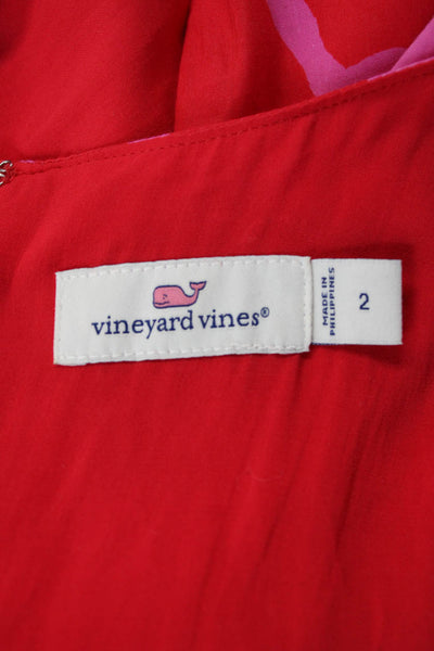 Vineyard Vines Women Pink Floral Cotton V-Neck Sleeveless Jumpsuit Tie Size 2