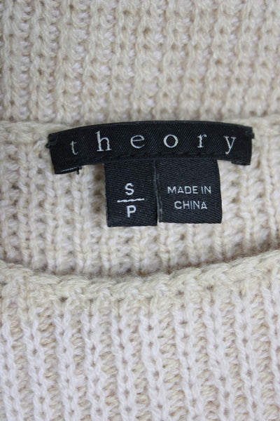 Theory Womens Cashmere Striped Boat Neck Long Sleeve Pullover Beige Size S