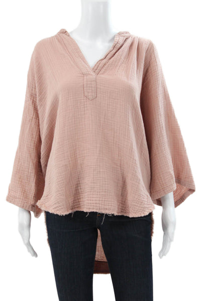 9 Seed Womens Tunic Blouse Pink V Neck 3/4 Sleeve Cotton Size 0P