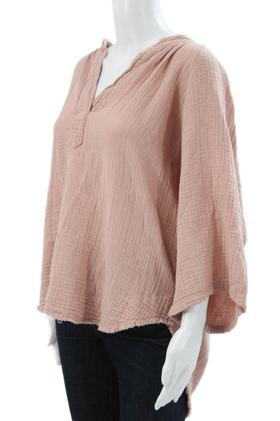 9 Seed Womens Tunic Blouse Pink V Neck 3/4 Sleeve Cotton Size 0P