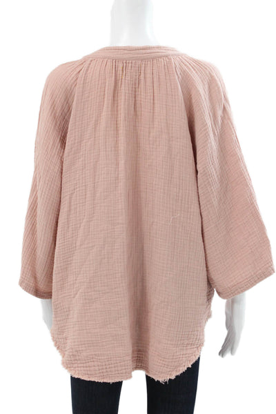 9 Seed Womens Tunic Blouse Pink V Neck 3/4 Sleeve Cotton Size 0P