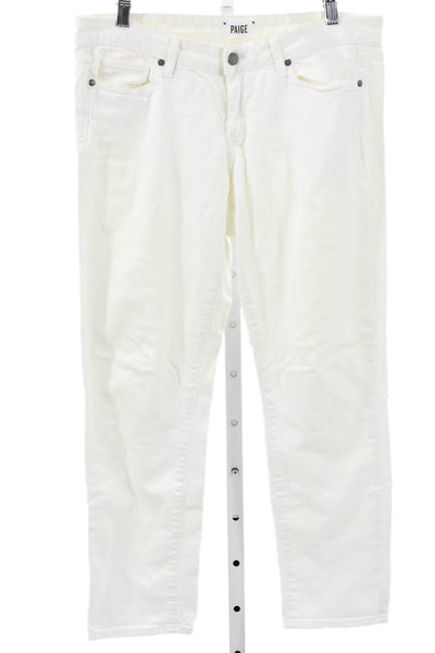Paige Womens Skinny Jeans White Cotton Mid Rise Button Closure Size 29