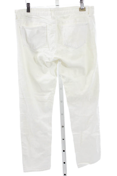Paige Womens Skinny Jeans White Cotton Mid Rise Button Closure Size 29