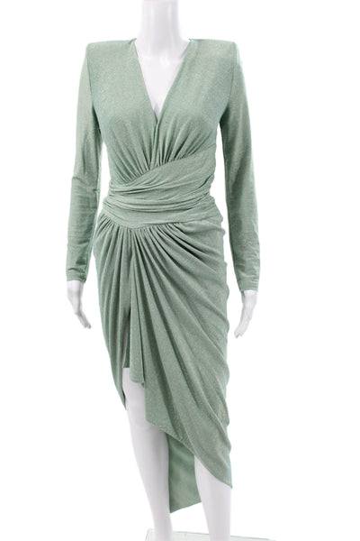 Alexandre Vauthier Women Wrap Dress Green Viscose V Neck Long Sleeve Size 38