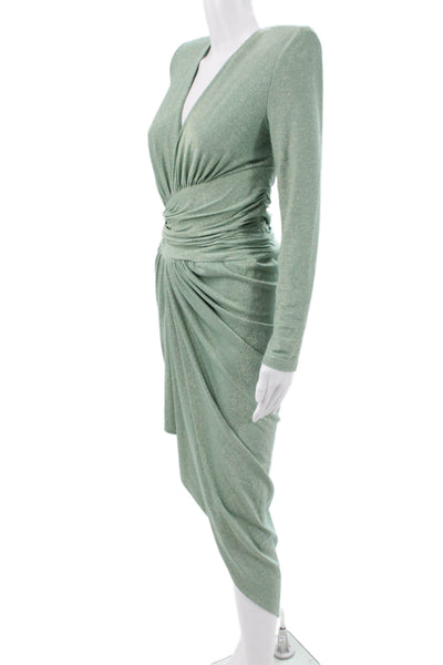 Alexandre Vauthier Women Wrap Dress Green Viscose V Neck Long Sleeve Size 38