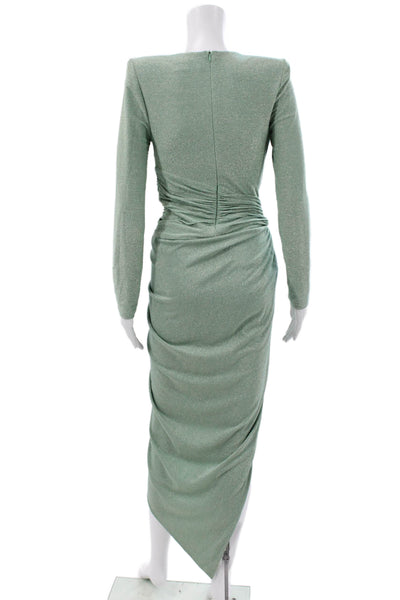 Alexandre Vauthier Women Wrap Dress Green Viscose V Neck Long Sleeve Size 38