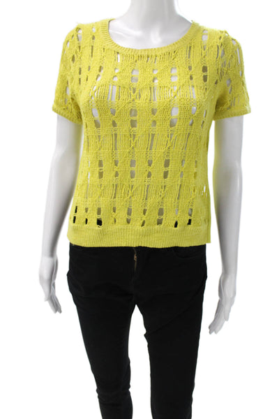 Moth Womens Yellow Short Sleeve Pullover Sweater Geometric Petite Size XS
