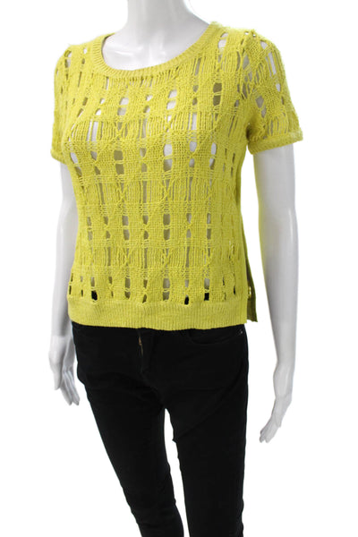 Moth Womens Yellow Short Sleeve Pullover Sweater Geometric Petite Size XS