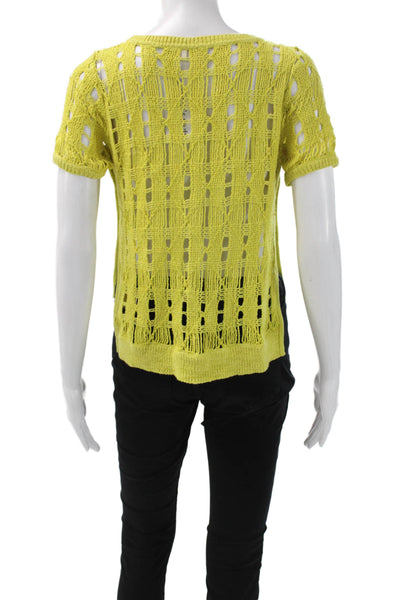 Moth Womens Yellow Short Sleeve Pullover Sweater Geometric Petite Size XS