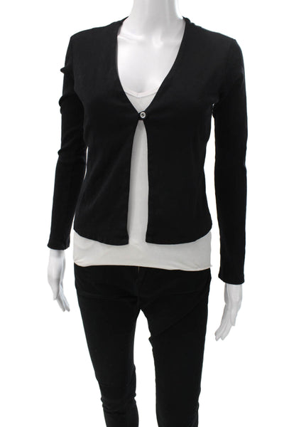 James Perse Women Cardigan Black V-Neck Polyester Long Sleeve Size XS