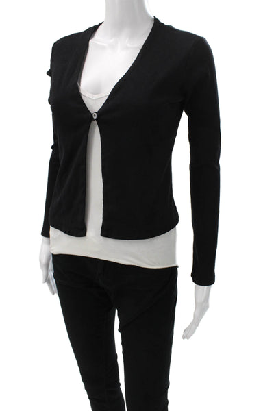 James Perse Women Cardigan Black V-Neck Polyester Long Sleeve Size XS