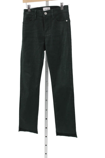 Frame Women Straight Jeans Green Cotton Button Size 26