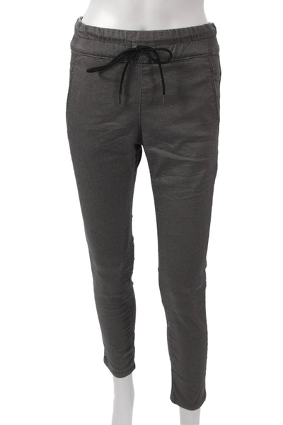 Flog Womens Gray Cotton Check Drawstring Jogger Pants Size 24