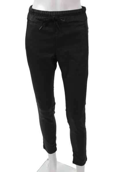 Flog Womens Jogger Pants Black Cotton Drawstring Inseam 28 Size 24