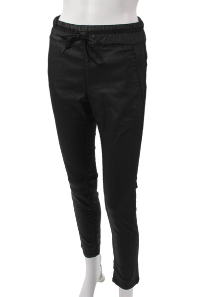 Flog Womens Jogger Pants Black Cotton Drawstring Inseam 28 Size 24