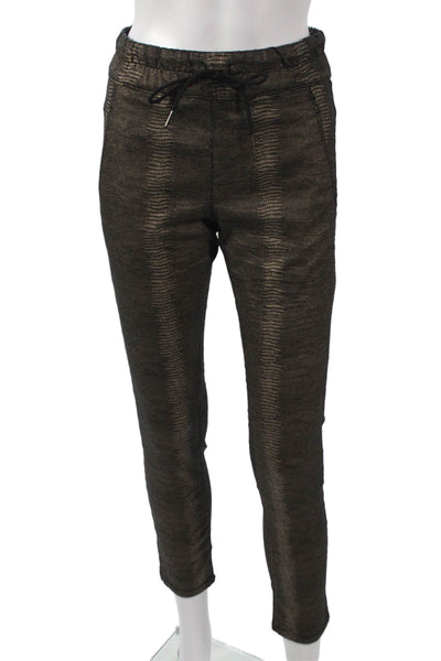 Flog Women Ankle Pants Black Animal Print Cotton Drawstring Size 24