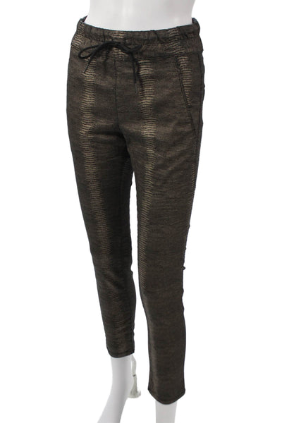 Flog Women Ankle Pants Black Animal Print Cotton Drawstring Size 24