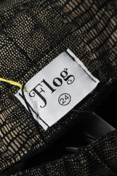 Flog Women Ankle Pants Black Animal Print Cotton Drawstring Size 24