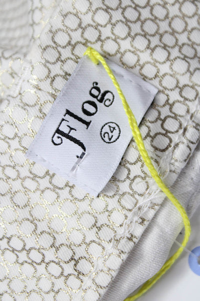 Flog Women Dress Pants Ivory Geometric Cotton Pull On Size 24