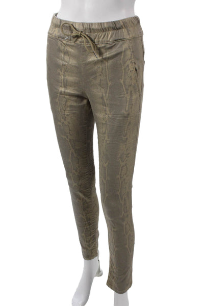 Flog Women Gold Animal Print Cotton Jogger Pants Drawstring Size 24