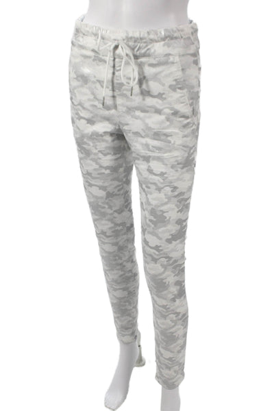 Flog Womens Camouflage Jogger Pants White Drawstring Cotton Blend Size 25